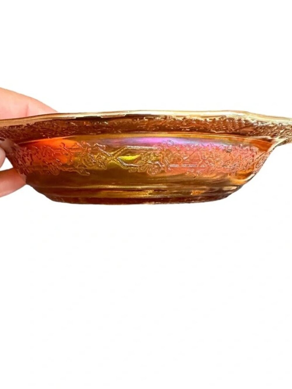 VTG Federal Glass Normandie Marigold Iridescent Carnival Dessert Bowls 5"-set 6